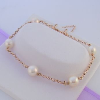 9CT ROSE GOLD 2.5mm BELCHER BRACELET with NATURAL WHITE FRESHWATER PEARLS -BLET_9R_0011
