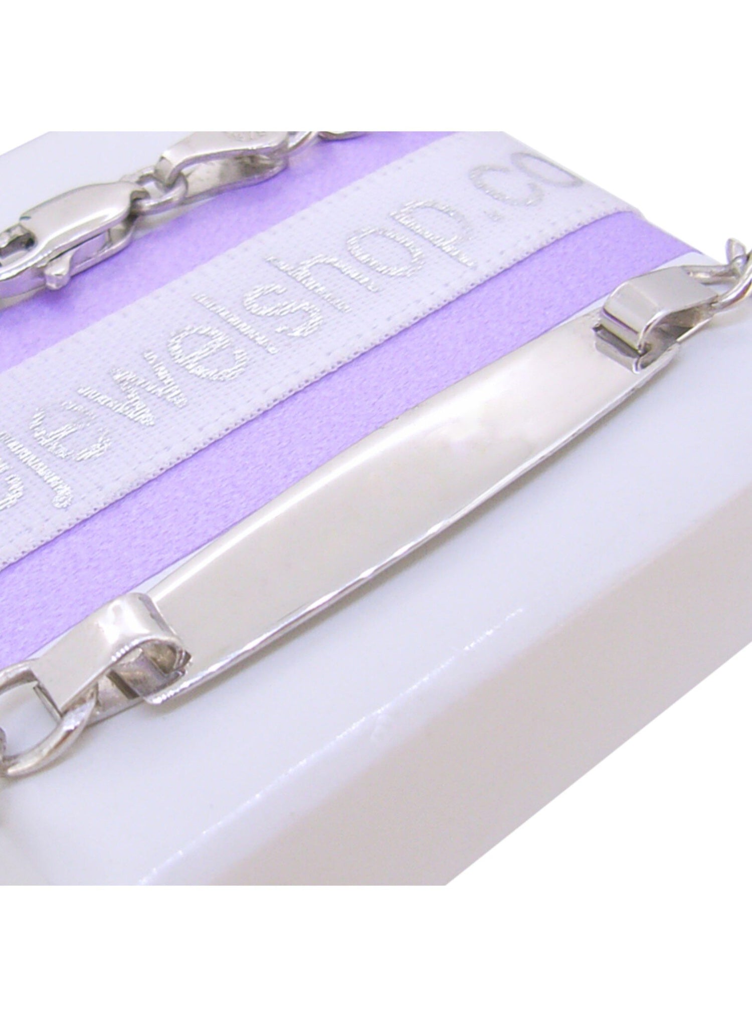 9ct White Gold 4mm Diamond Cut Curb Identity Bracelet