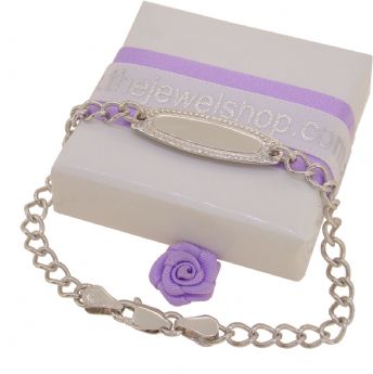 9CT WHITE GOLD 4mm CURB EMBOSSED IDENTITY PADLOCK BRACELET