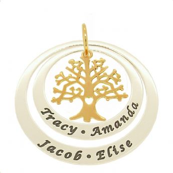 STERLING SILVER 35mm & 45mm CIRCLE OF LIFE PERSONALISED NAME PENDANT 9CT GOLD FAMILY TREE