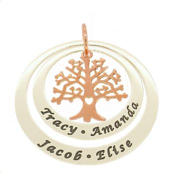 STERLING SILVER 35mm & 45mm CIRCLE OF LIFE PERSONALISED NAME PENDANT 9CT ROSE GOLD FAMILY TREE