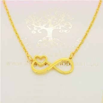 SOLID 9CT GOLD INFINITE LOVE INFINITY HEART CHARM NECKLACE