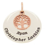 STERLING SILVER 30mm COIN 25mm COIN 9CT ROSE GOLD TREE OF LIFE PERSONALISED NAME PENDANT