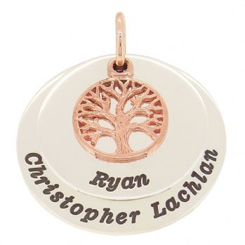 STERLING SILVER 30mm COIN 25mm COIN 9CT ROSE GOLD TREE OF LIFE PERSONALISED NAME PENDANT
