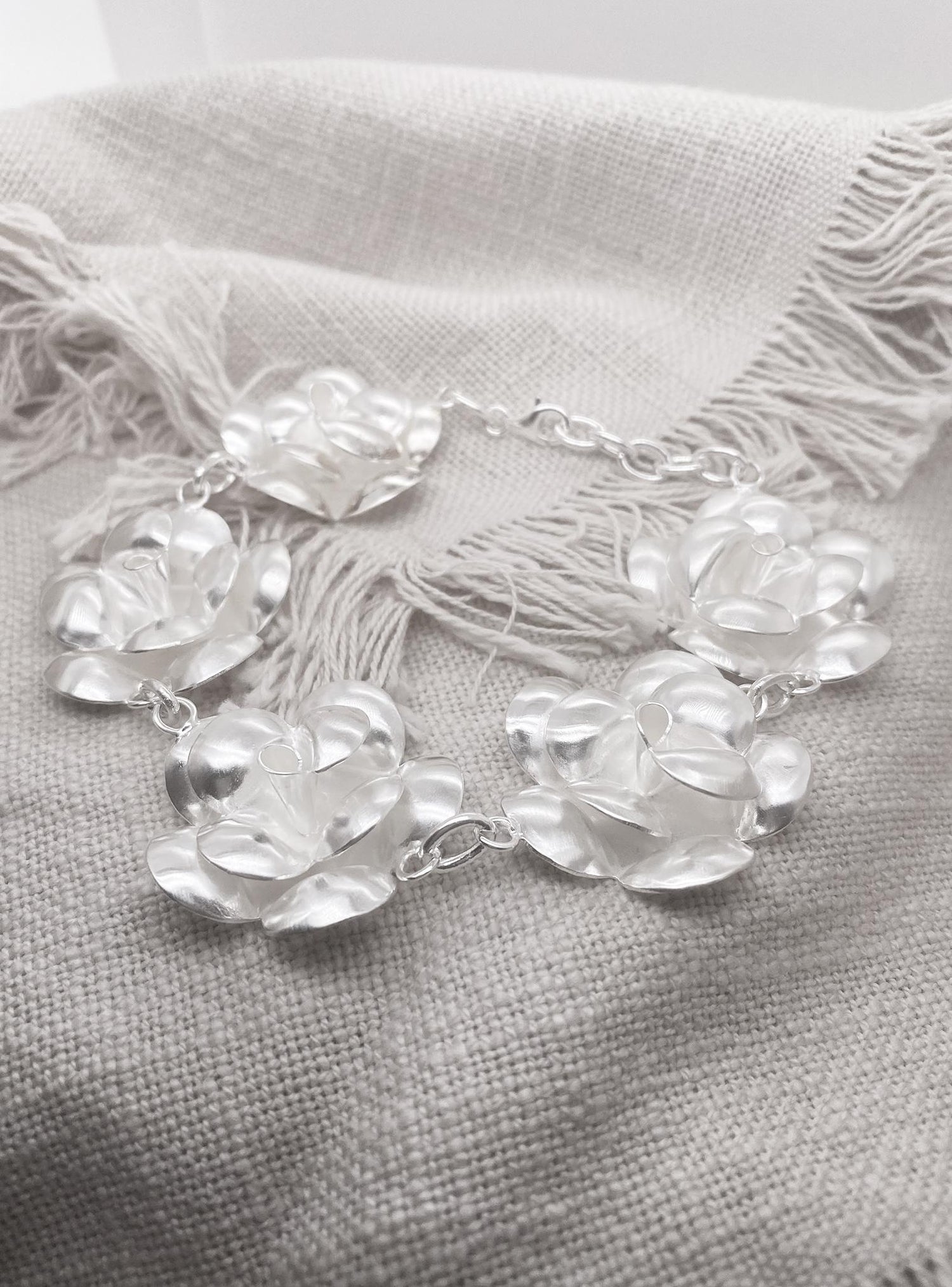 Sterling Silver 32mm Rose Flower Charm Bracelet