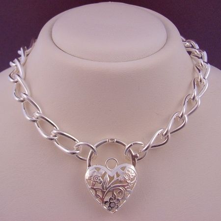 47g STERLING SILVER LARGE CURB PADLOCK NECKLACE 45cm