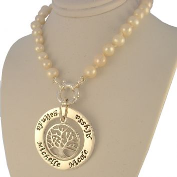 37mm PERSONALISED TREE OF LIFE PENDANT 7mm FRESHWATER PEARL BOLT RING NECKLACE NLET-37mm-54-706-9648-7mmFW