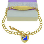 9CT GOLD 4mm CURB IDENTITY BLUEBIRD PADLOCK BRACELET