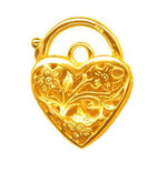 9CT YELLOW GOLD 19MM FILIGREE HEART PADLOCK CLASP