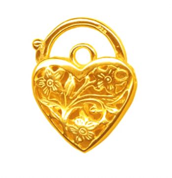 9CT YELLOW GOLD 19MM FILIGREE HEART PADLOCK CLASP