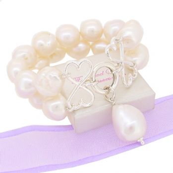 DOUBLE STRAND BAROQUE FRESHWATER PEARL INFINITY HEART BRACELET