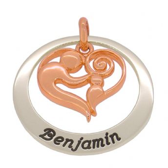 STERLING 35mm CIRCLE OF LIFE PERSONALISED NAME 9CT ROSE GOLD 23mm MOTHER BABY HEART PENDANT