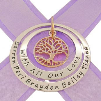 STERLING SILVER 35mm & 45mm 9CT GOLD TREE OF LIFE PERSONALISED NAME PENDANT -35mm-45mm-KB48-9y-jr