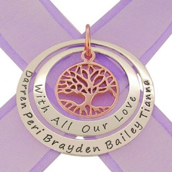 STERLING SILVER 35mm & 45mm 9CT ROSE GOLD TREE OF LIFE PERSONALISED NAME PENDANT -35mm-45mm-KB48-9R-jr