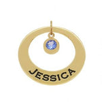 9CT GOLD 25mm CIRCLE OF LIFE PERSONALISED NAME BIRTHSTONE PENDANT