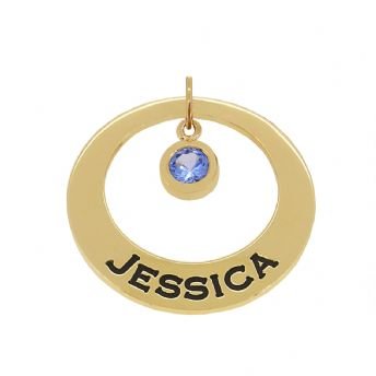9CT GOLD 25mm CIRCLE OF LIFE PERSONALISED NAME BIRTHSTONE PENDANT