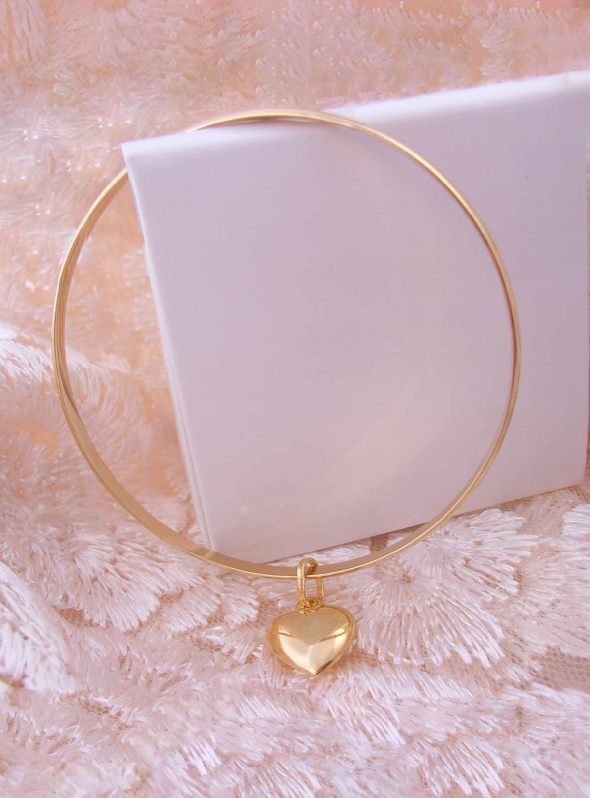 9ct Solid Gold Bangle With Floating Heart Charm