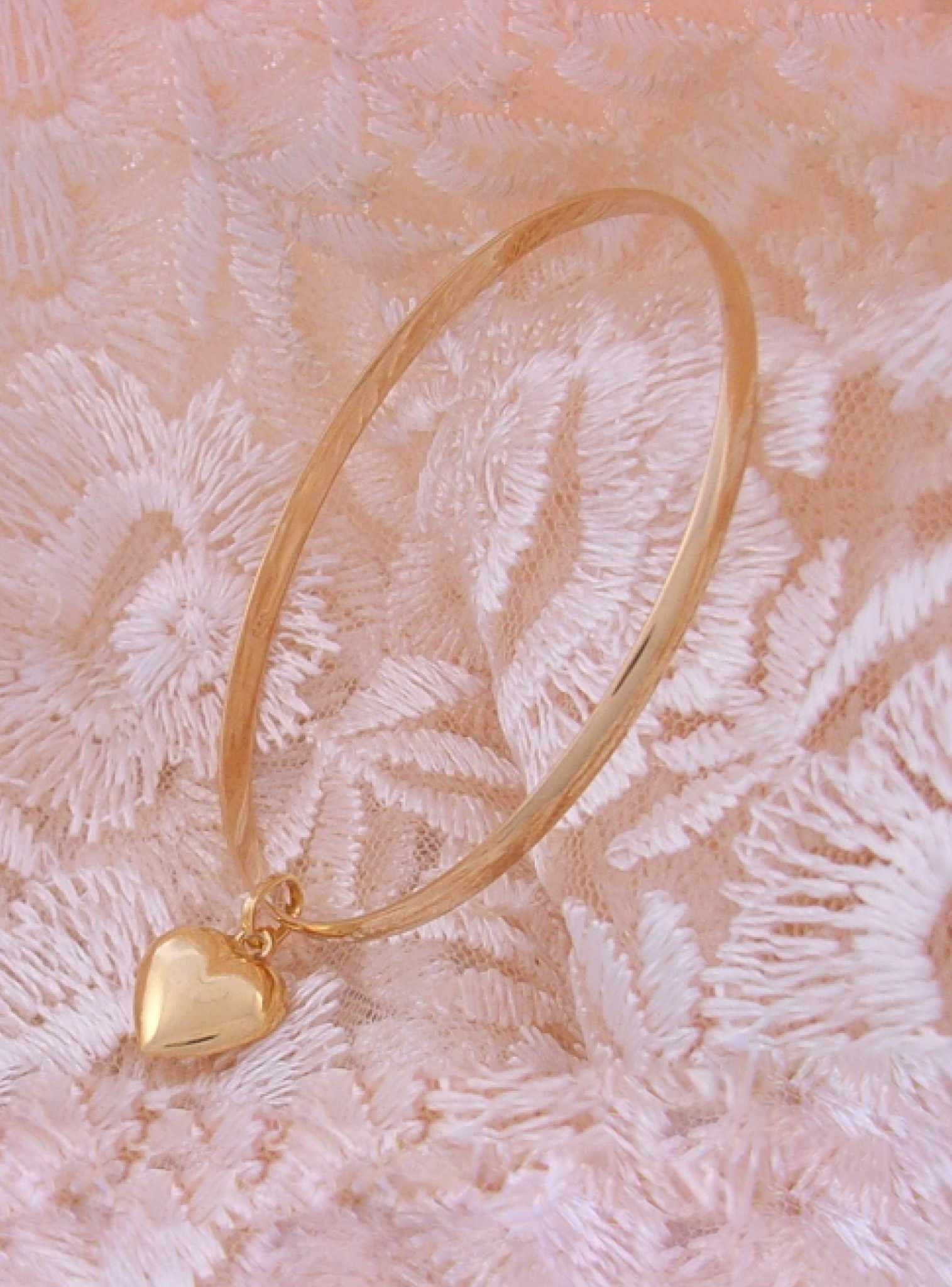 9ct Solid Gold Bangle With Floating Heart Charm