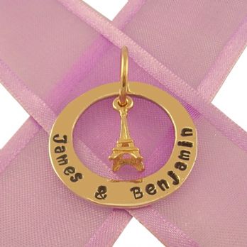 9CT GOLD 25mm CIRCLE OF LIFE PERSONALISED EIFFEL TOWER NAME PENDANT 9Y-25mm-KB57-HR993-9Yjr