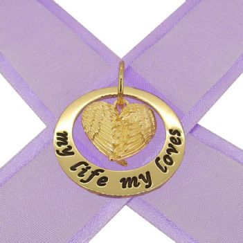 9CT GOLD 25mm CIRCLE OF LIFE PERSONALISED NAME ANGEL WINGS PENDANT -25mm-KB122-9Y