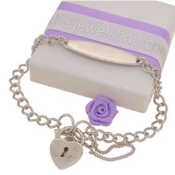 9CT WHITE GOLD 4mm CURB IDENTITY PADLOCK BRACELET