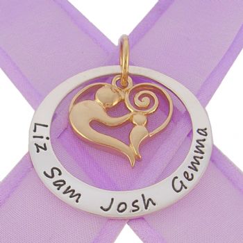 38mm CIRCLE OF LIFE PERSONALISED NAME 9CT GOLD 23mm MOTHER BABY HEART -38mm-KB69-9Yjr