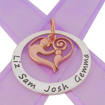 38mm CIRCLE OF LIFE PERSONALISED NAME 9CT ROSE GOLD 23mm MOTHER BABY HEART -38mm-KB69-9Rjr
