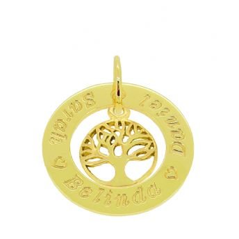 9CT GOLD 25mm CIRCLE PERSONALISED NAME TREE OF LIFE PENDANT
