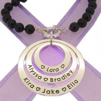 STERLING SILVER 25mm 35mm 45mm TRILOGY CIRCLE OF LIFE PERSONALISED NAME PENDANT 8mm BLACK ONYX NECKLACE