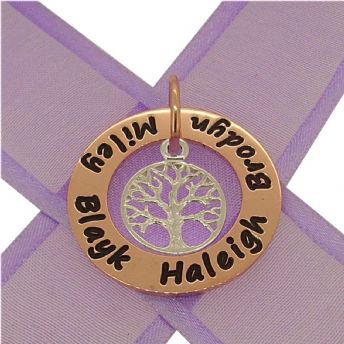 9CT ROSE GOLD 28mm CIRCLE OF LIFE PERSONALISED STERLING SILVER TREE OF LIFE NAME PENDANT