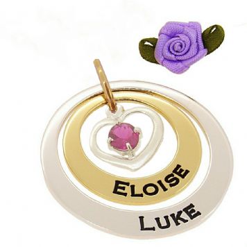 25mm 35mm CIRCLE OF LIFE BIRTHSTONE LOVE HEART PERSONALISED NAME PENDANT