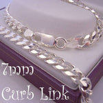 55CM STERLING SILVER UNISEX 7mm DIAMOND CUT CURB NECKLACE CHAIN