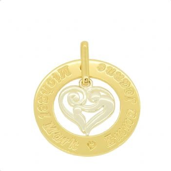 9CT YELLOW GOLD 28mm CIRCLE OF LIFE PERSONALISED FAMILY NAME PENDANT & STERLING SILVER 16mm MOTHER & BABY CHILD CHARM -28mm-FP136-9Y-KB47-SS-NC