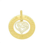 9CT YELLOW GOLD 28mm CIRCLE OF LIFE PERSONALISED FAMILY NAME PENDANT & STERLING SILVER 16mm MOTHER & BABY CHILD CHARM -28mm-FP136-9Y-KB47-SS-NC