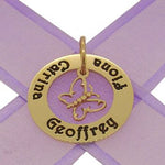 9CT GOLD 28mm CIRCLE OF LIFE PERSONALISED FAMILY NAME PENDANT 12mm BUTTERFLY CHARM -28mm-KBC29-HR1072-9Y