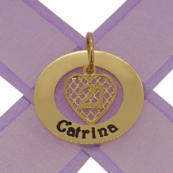 9CT GOLD 28mm CIRCLE OF LIFE PERSONALISED FAMILY NAME PENDANT 21st BIRTHDAY HEART CHARM -28mm-KBC29-HR2382-9Y