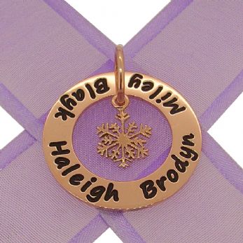 9CT ROSE GOLD 28mm CIRCLE OF LIFE PERSONALISED FAMILY NAME PENDANT 10mm SNOWFLAKE CHARM -28mm-KBC29-HR3427-9R