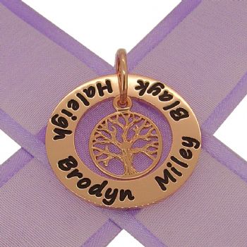 9CT ROSE GOLD 28mm CIRCLE OF LIFE PERSONALISED TREE OF LIFE NAME PENDANT -28mm-KBC29-KB52-9R