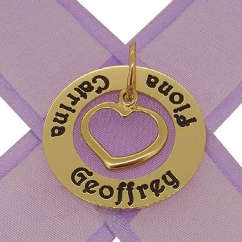 9CT YELLOW GOLD 28mm CIRCLE OF LIFE PERSONALISED FAMILY NAME LOVE HEART PENDANT -28mm-KBC29-HR2152-9Y