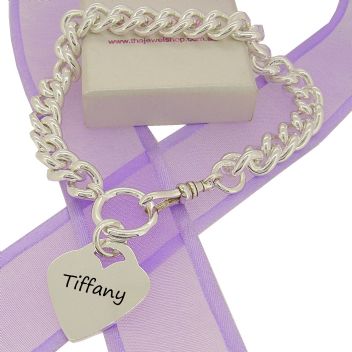 STERLING SILVER 10mm CURB BRACELET 22mm TIFFANY HEART CHARM -BLET-10mmCurb-H22-SS