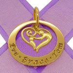 9CT GOLD 29mm CIRCLE OF LIFE MOTHER BABY LOVE HEART PERSONALISED FAMILY NAME PENDANT