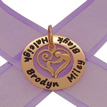 9CT ROSE GOLD 28mm CIRCLE OF LIFE PERSONALISED FAMILY NAME PENDANT & 16mm MOTHER & BABY CHILD CHARM -28mm-KBC29-KB78-9R