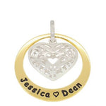 9CT GOLD 38mm CIRCLE OF LIFE PERSONALISED NAME STERLING FILIGREE HEART PENDANT