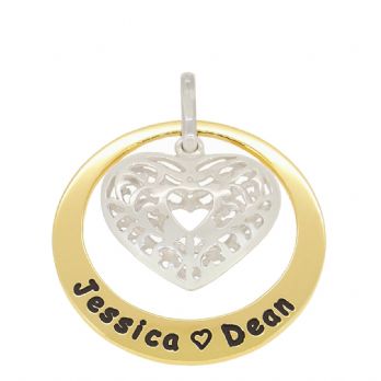 9CT GOLD 38mm CIRCLE OF LIFE PERSONALISED NAME STERLING FILIGREE HEART PENDANT