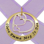 9CT GOLD 38mm CIRCLE OF LIFE PERSONALISED NAME TRILOGY HEART PENDANT