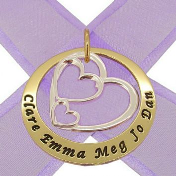 9CT GOLD 38mm CIRCLE OF LIFE PERSONALISED NAME TRILOGY HEART PENDANT