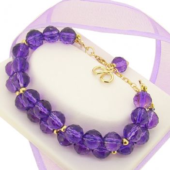 9CT GOLD DOUBLE STRAND 7.5mm AMETHYST GEM BRACELET INFINITY CHARM