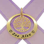 9CT GOLD 35mm CIRCLE FAMILY TREE OF LIFE PERSONALISED NAME PENDANT -35mm-KB123-9Y