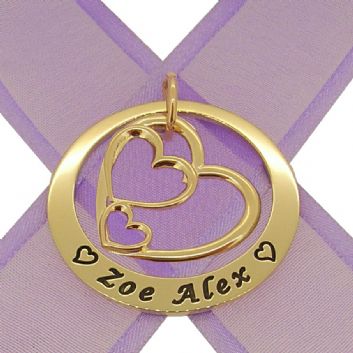 9CT GOLD 35mm CIRCLE OF LIFE PERSONALISED NAME TRILOGY HEART PENDANT