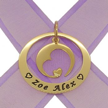 9CT GOLD 35mm CIRCLE OF LIFE PERSONALISED NAME CIRCLE MOON HEART PENDANT -35mm-KB94-9Y